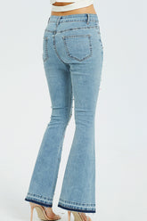 Jeans mit weitem Bein und Blumenstickerei in voller Größe